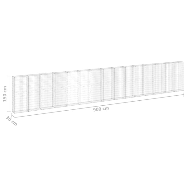 Gabionenwand mit Abdeckung Verzinkter Stahl 900x30x150 cm