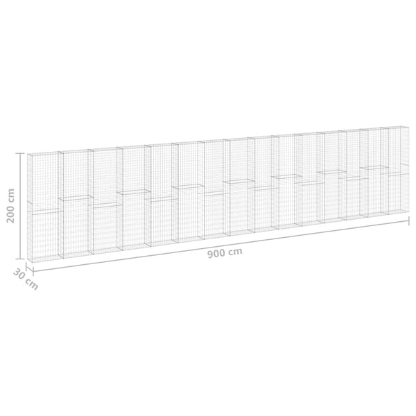 Gabionenwand mit Abdeckung Verzinkter Stahl 900x30x200 cm