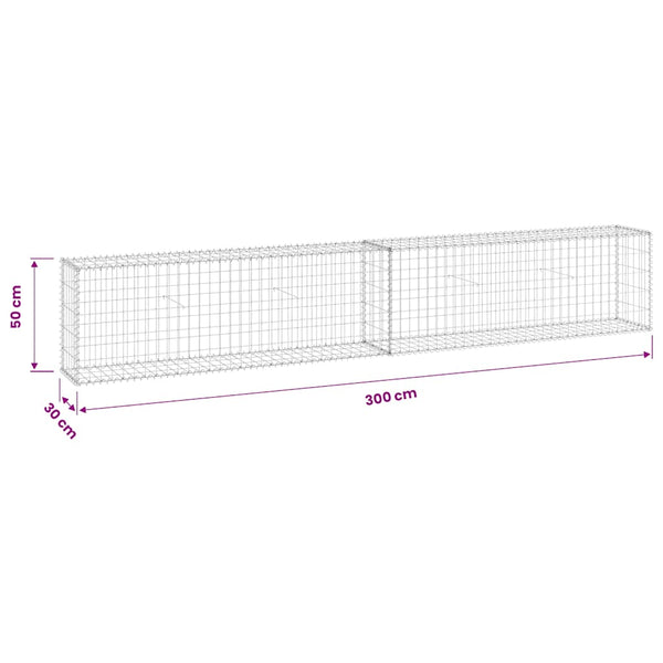Gabionenwand mit Abdeckung Verzinkter Stahl 300x30x50 cm