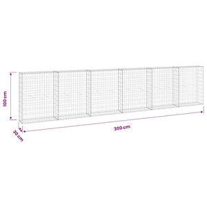 Gabionenwand mit Abdeckung Verzinkter Stahl 300x30x100 cm