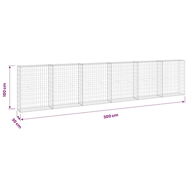 Gabionenwand mit Abdeckung Verzinkter Stahl 300x30x100 cm