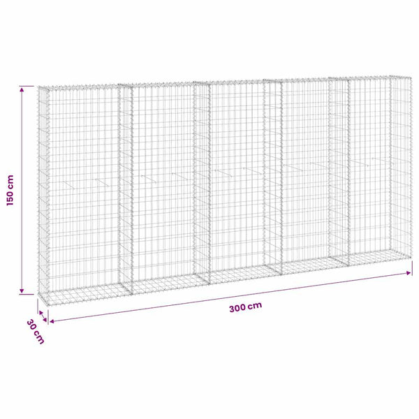 Gabionenwand mit Abdeckung Verzinkter Stahl 300x30x150 cm