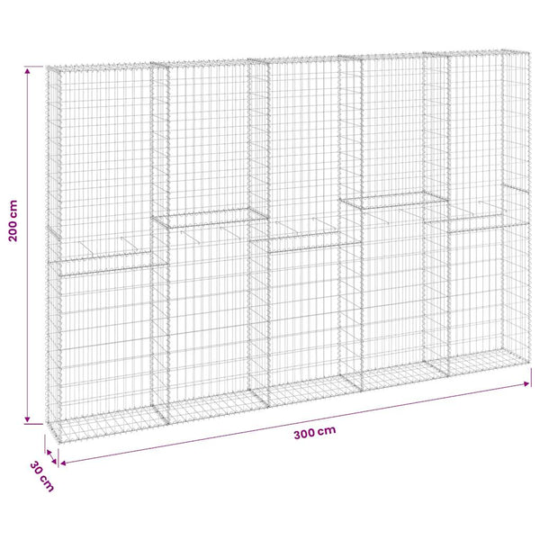 Gabionenwand mit Abdeckung Verzinkter Stahl 300x30x200 cm