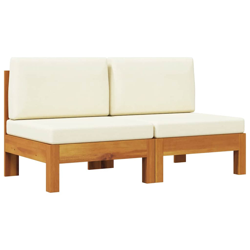 Mittelsofas 2 Stk. mit Cremeweißen Kissen Massivholz Akazie