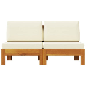 Mittelsofas 2 Stk. mit Cremeweißen Kissen Massivholz Akazie