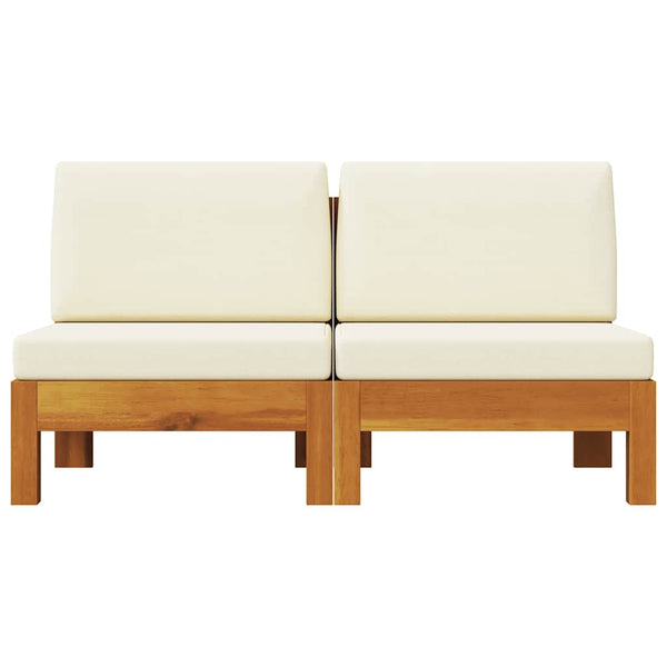Mittelsofas 2 Stk. mit Cremeweißen Kissen Massivholz Akazie
