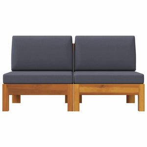 Mittelsofas 2 Stk. mit Dunkelgrauen Kissen Massivholz Akazie