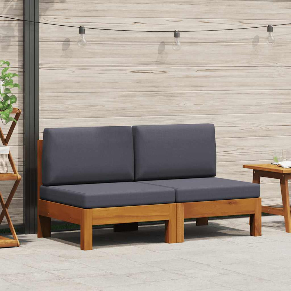 Mittelsofas 2 Stk. mit Dunkelgrauen Kissen Massivholz Akazie