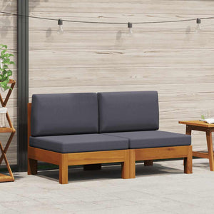 Mittelsofas 2 Stk. mit Dunkelgrauen Kissen Massivholz Akazie