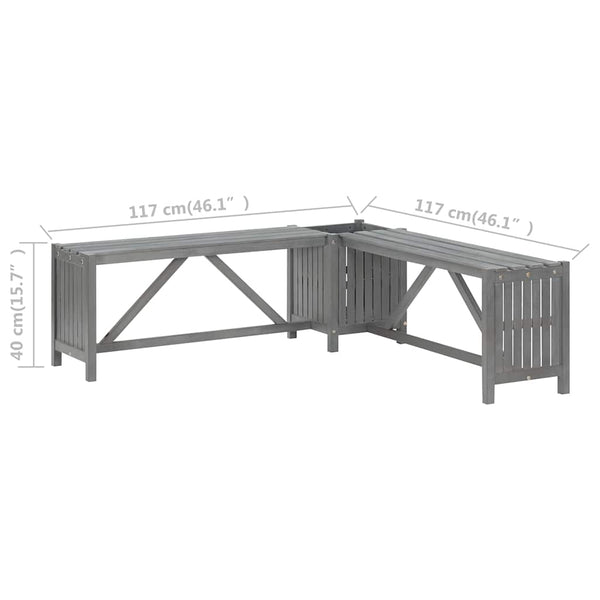 Garten-Eckbank mit Pflanzkübel 117 cm Massivholz Akazie Grau