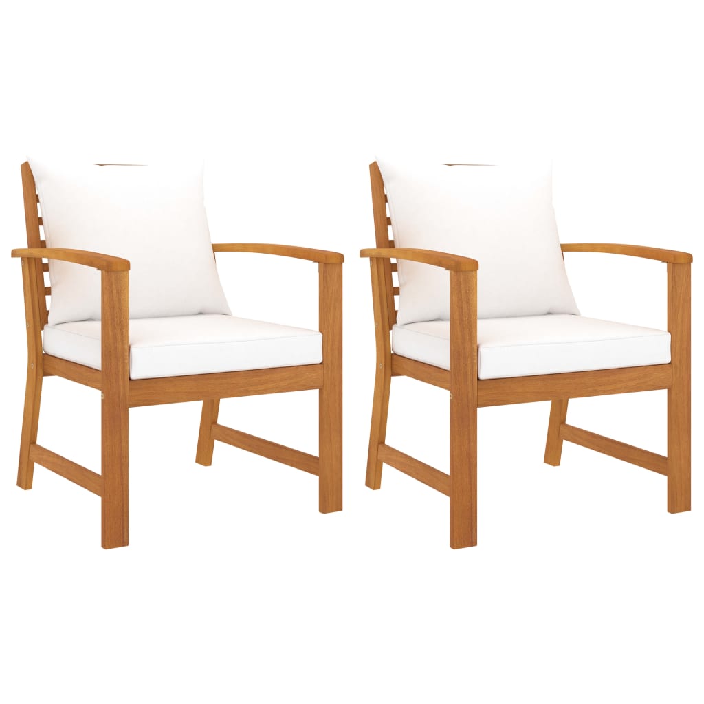 vidaXL Chaises de jardin 2 pcs avec coussins crème Bois d'acacia massif