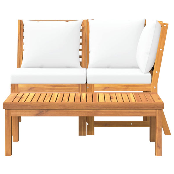 3-tlg. Garten-Lounge-Set mit Creme Kissen Akazie Massivholz
