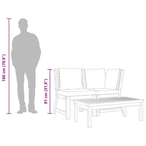 3-tlg. Garten-Lounge-Set mit Creme Kissen Akazie Massivholz