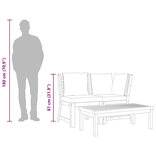 3-tlg. Garten-Lounge-Set mit Creme Kissen Akazie Massivholz