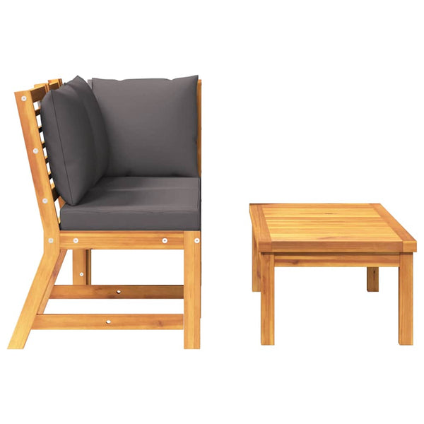 3-tlg. Garten-Lounge-Set mit Dunkelgrauem Kissen Akazienholz