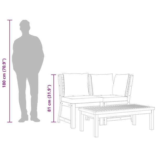 3-tlg. Garten-Lounge-Set mit Dunkelgrauem Kissen Akazienholz