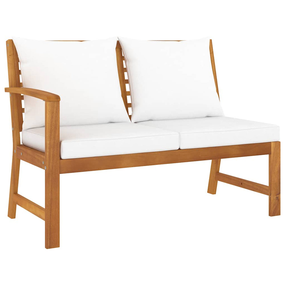 Gartenbank 114,5 cm mit Cremeweißen Kissen Massivholz Akazie