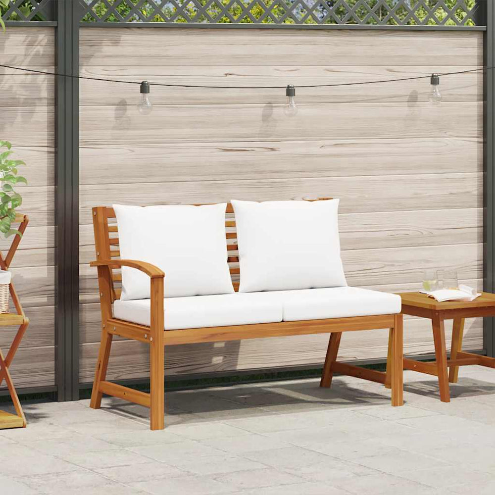 Gartenbank 114,5 cm mit Cremeweißen Kissen Massivholz Akazie