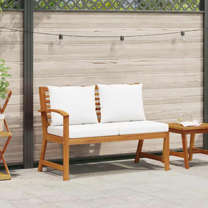 Gartenbank 114,5 cm mit Cremeweißen Kissen Massivholz Akazie