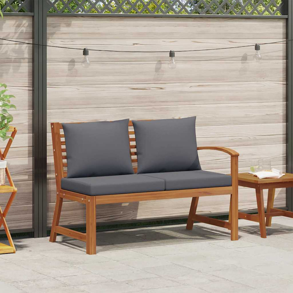 Gartenbank 114,5 cm mit Dunkelgrauem Kissen Massivholz Akazie