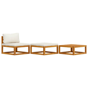 3-tlg. Garten-Lounge-Set mit Creme-Kissen Massivholz Akazie