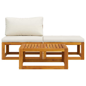 3-tlg. Garten-Lounge-Set mit Creme-Kissen Massivholz Akazie