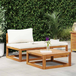 3-tlg. Garten-Lounge-Set mit Creme-Kissen Massivholz Akazie