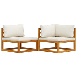 2-tlg. Sofa-Set mit cremeweißen Kissen Akazie Massivholz