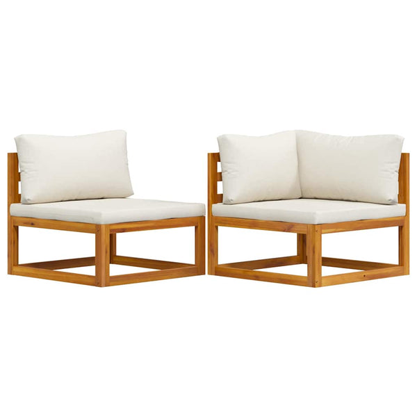 2-tlg. Sofa-Set mit cremeweißen Kissen Akazie Massivholz