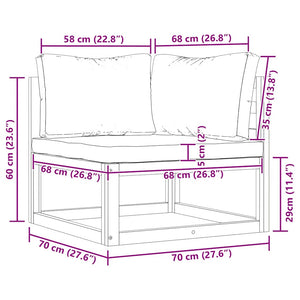 2-tlg. Sofa-Set mit cremeweißen Kissen Akazie Massivholz