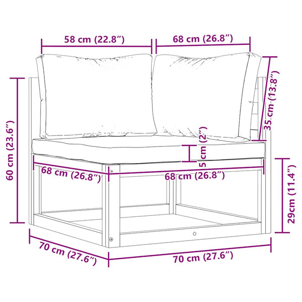 Modular-Ecksofa mit Cremeweißen Kissen Akazie Massivholz