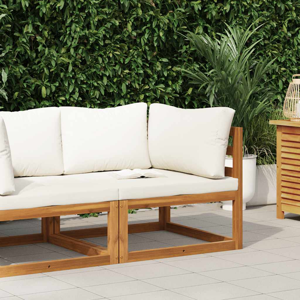 Modular-Ecksofa mit Cremeweißen Kissen Akazie Massivholz