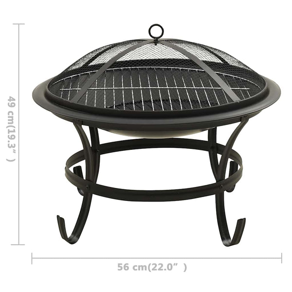 2-in-1 Feuerschale und Grill mit Schürhaken 56x56x49 cm Stahl