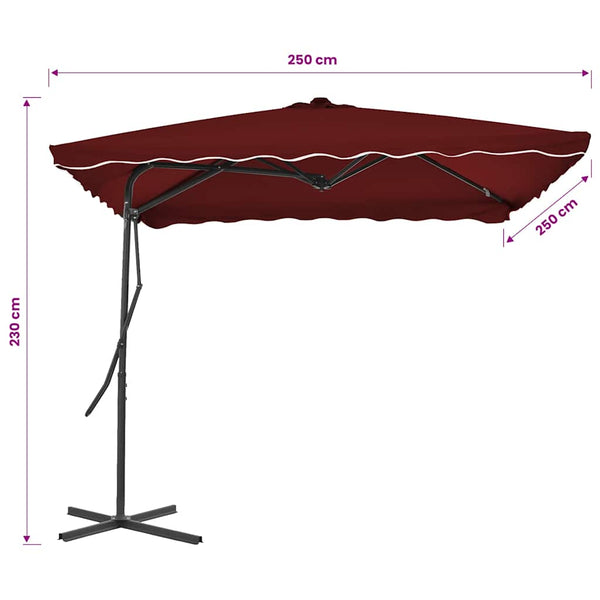 Sonnenschirm mit Stahl-Mast 250x250x230 cm Bordeauxrot