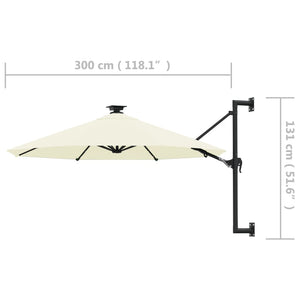 Sonnenschirm zur Wandmontage mit LEDs 300 cm Sandweiß