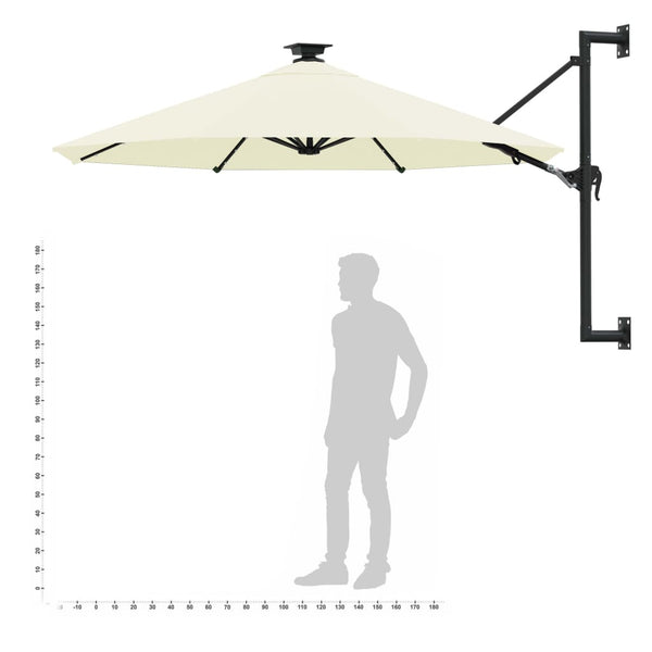 Sonnenschirm zur Wandmontage mit LEDs 300 cm Sandweiß