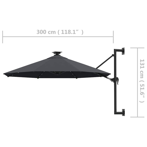 Sonnenschirm zur Wandmontage mit LEDs 300 cm Anthrazit