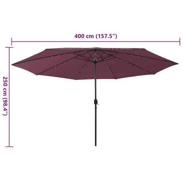 Sonnenschirm mit LED-Beleuchtung 400 cm Bordeaux