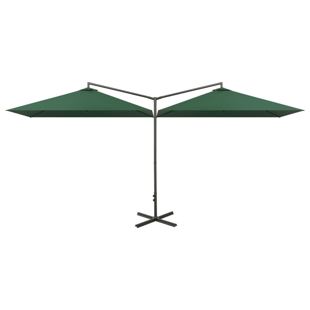vidaXL Double parasol avec mât en acier 600x300 cm Vert