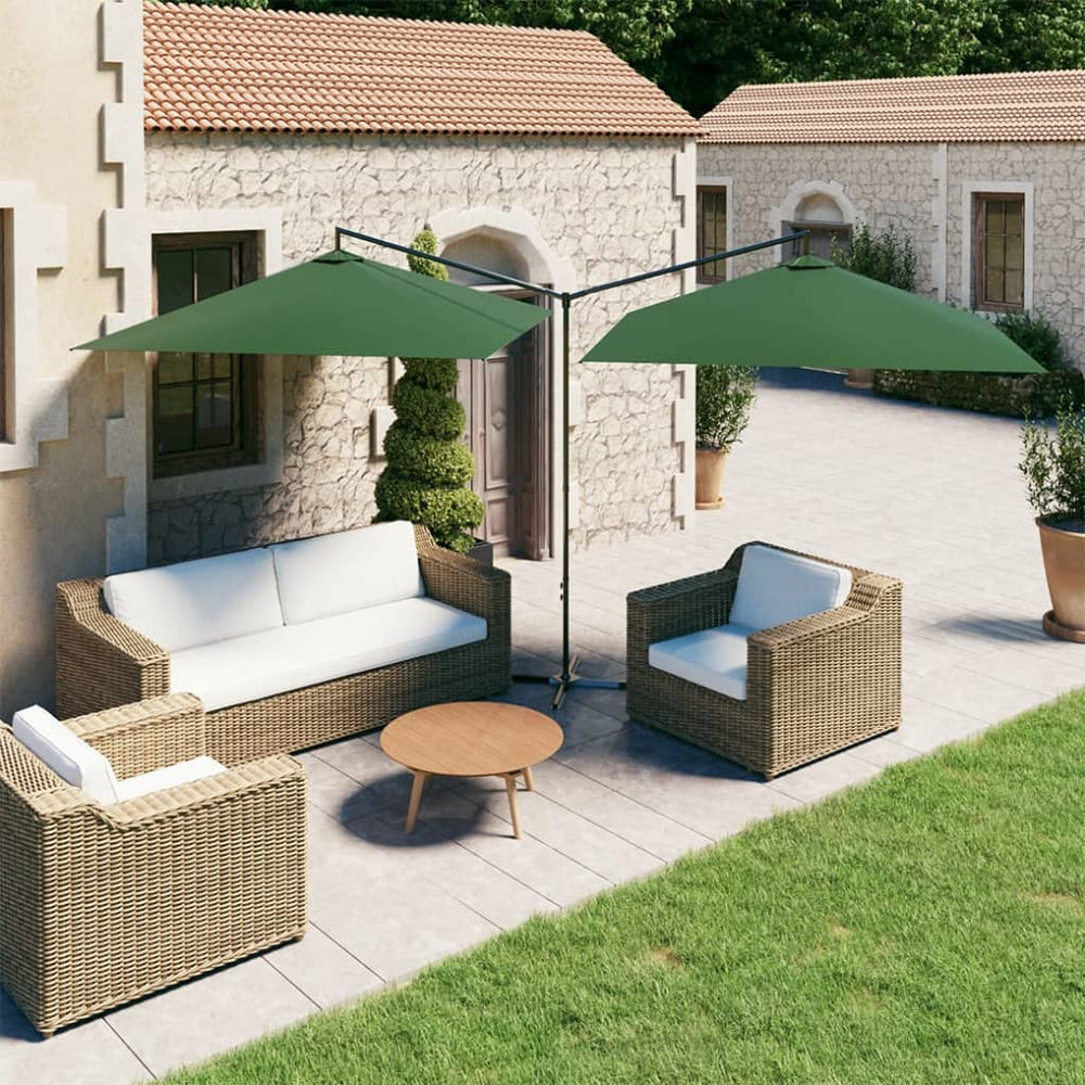 vidaXL Double parasol avec mât en acier 600x300 cm Vert