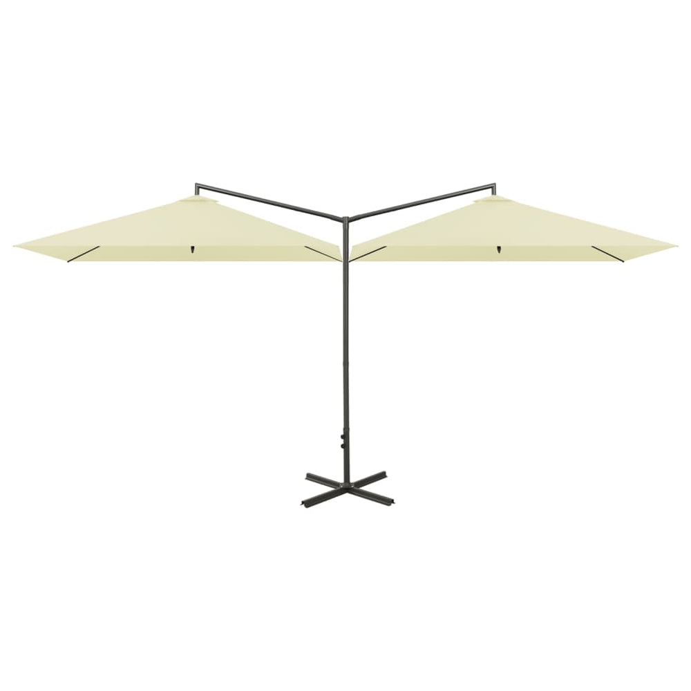 vidaXL Parasol double avec mât en acier 600x300 cm Blanc sable