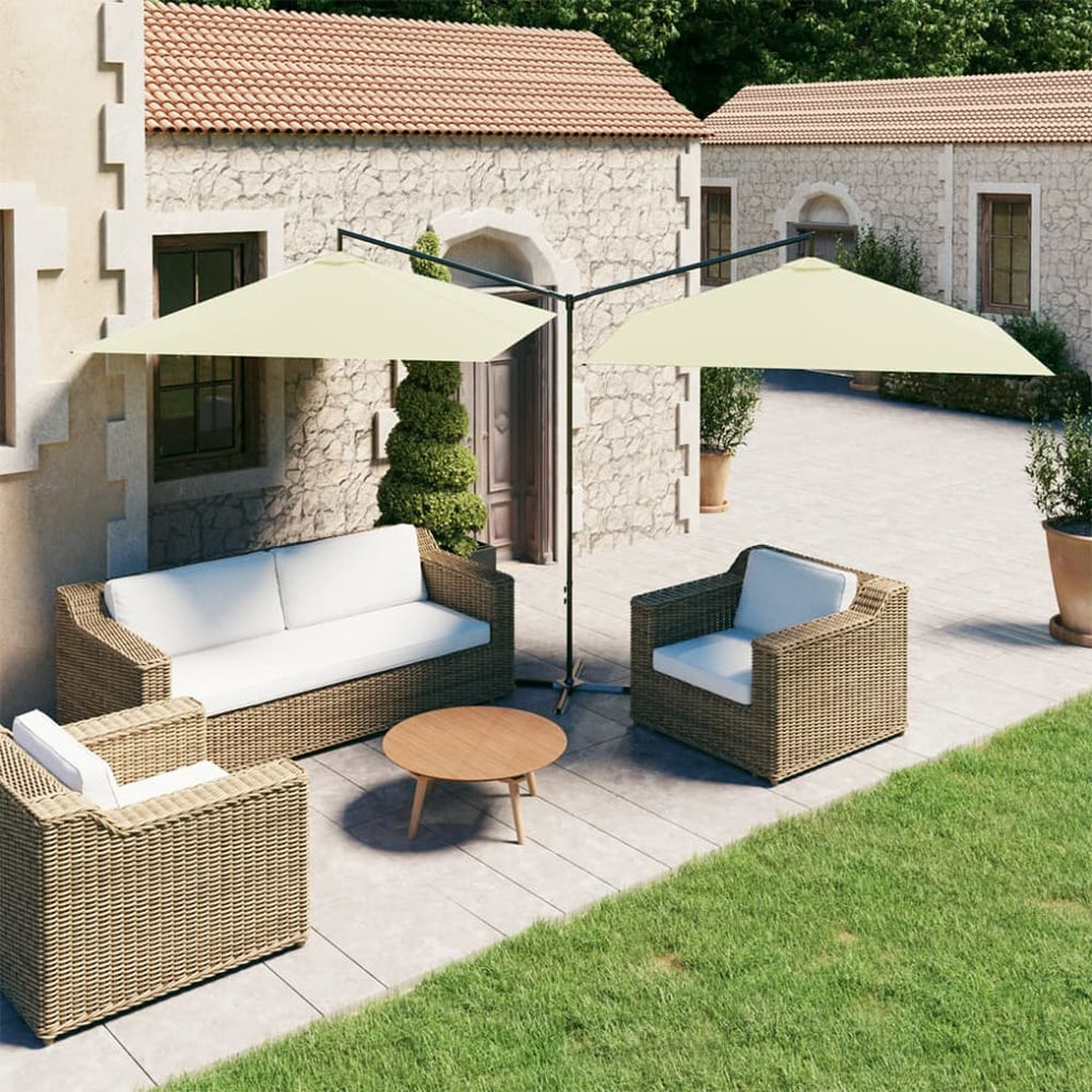 vidaXL Parasol double avec mât en acier 600x300 cm Blanc sable