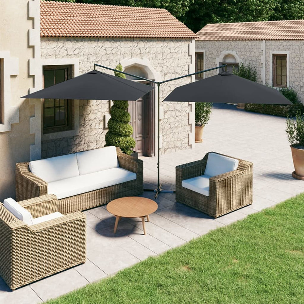 vidaXL Parasol double avec mât en acier 600x300 cm Anthracite