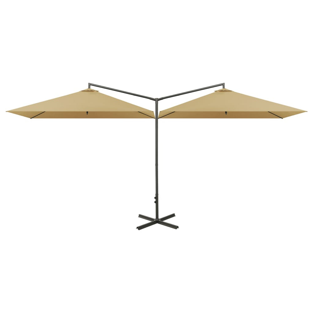 vidaXL Double parasol avec mât en acier 600x300 cm Taupe