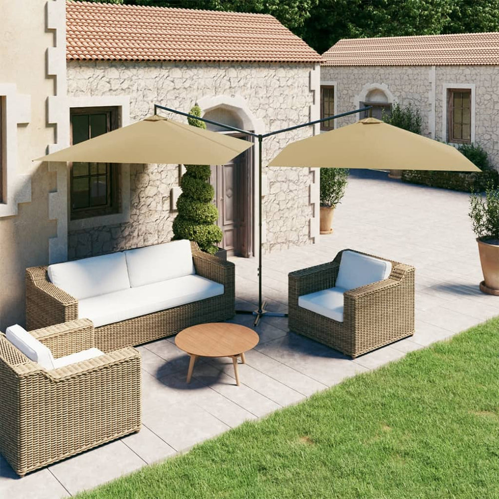 vidaXL Double parasol avec mât en acier 600x300 cm Taupe
