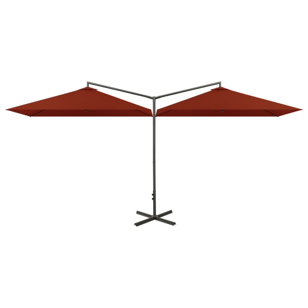 vidaXL Double parasol avec mât en acier 600x300 cm Terracotta