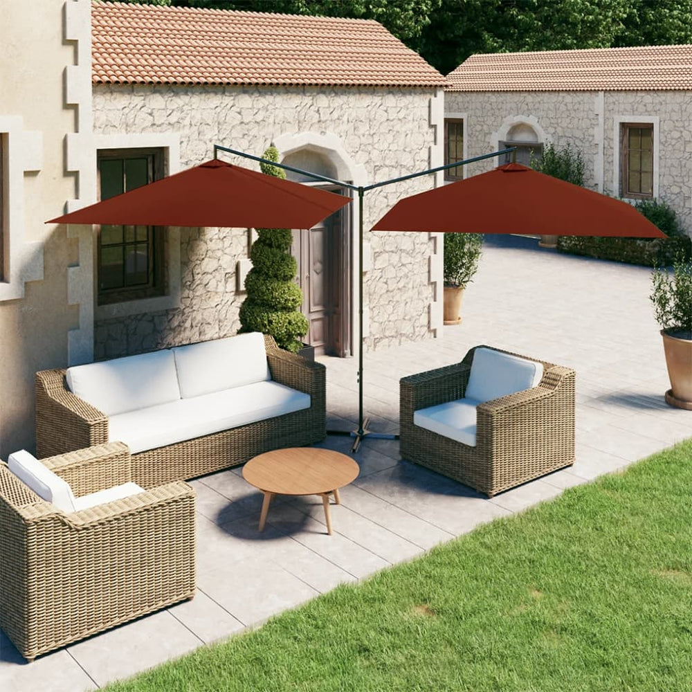 vidaXL Double parasol avec mât en acier 600x300 cm Terracotta