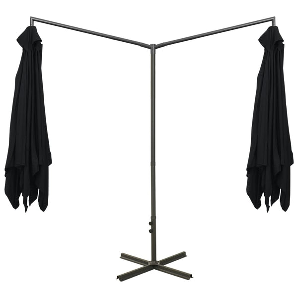 Doppel-Sonnenschirm mit Stahl-Mast 600x300 cm Schwarz