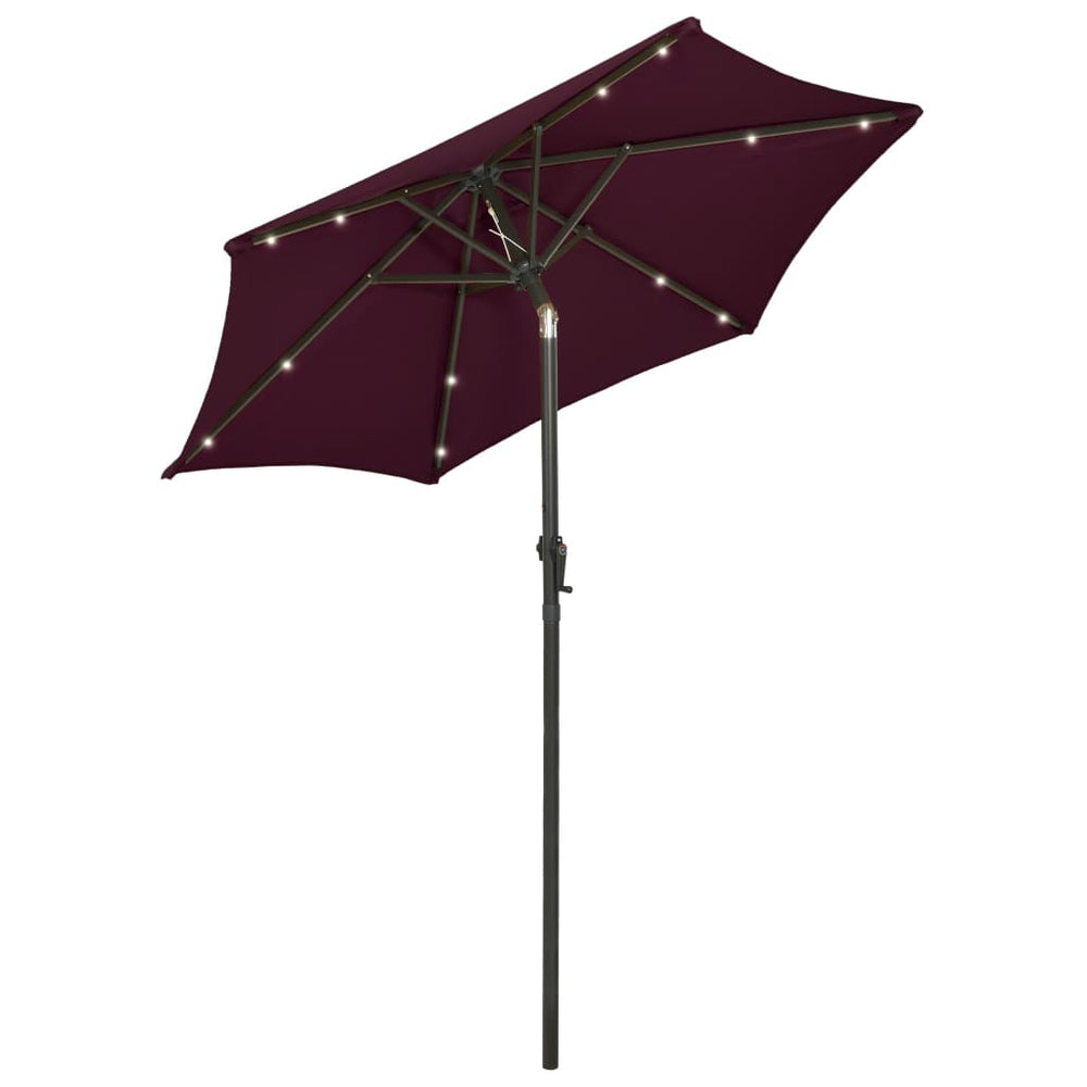 Sonnenschirm mit LED-Beleuchtung Bordeauxrot 200x211 cm Alu