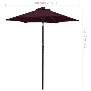 Sonnenschirm mit LED-Beleuchtung Bordeauxrot 200x211 cm Alu